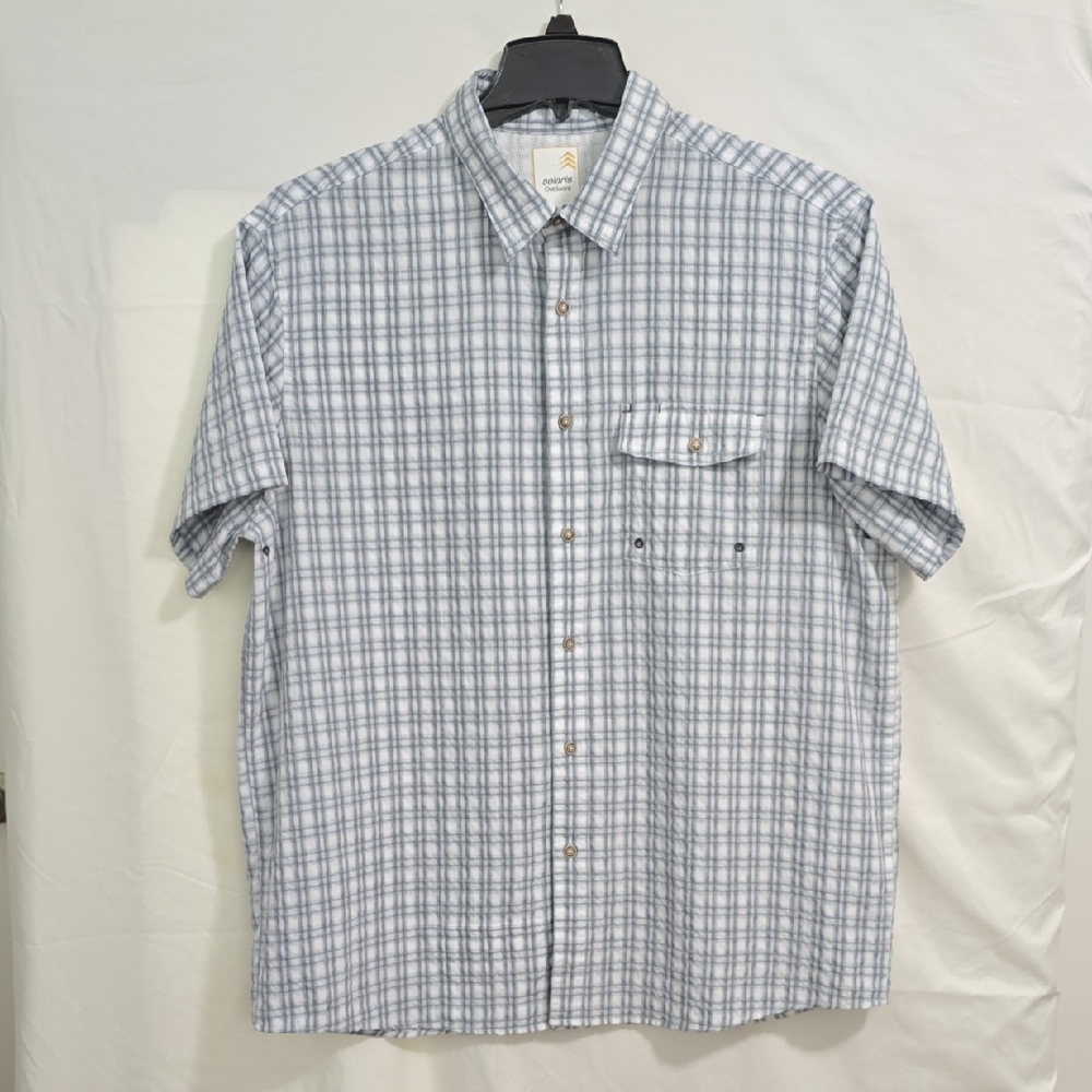 Solaris Outdoors Vented Mens XL Short-Sleeve Plaid Shirt Light Blue Pocket